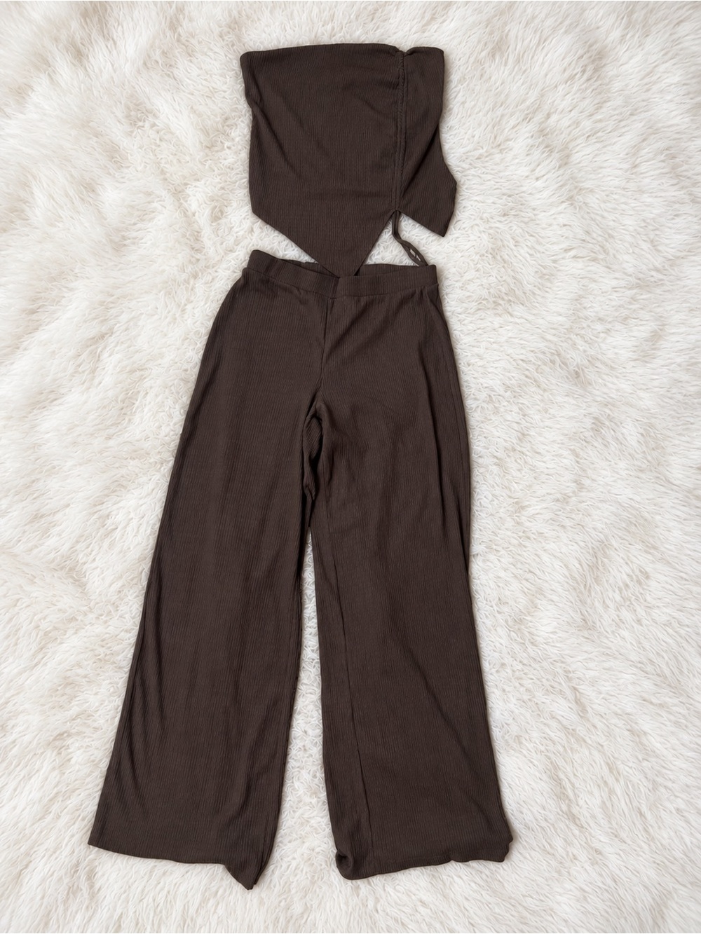 Fashion Nova Brown Ribbed Two Piece Set Size L